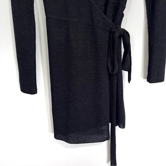 Urban Outfitters Womens UO Sugar Knit Mini Wrap Dress Black Small LBD Tie Waist - Picture 4 of 8
